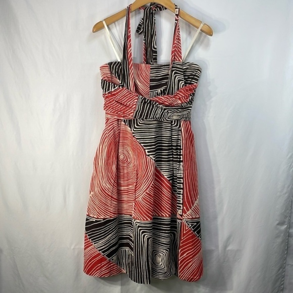 We Love Vera cotton cream, orange, brown printed halter style dress with pockets